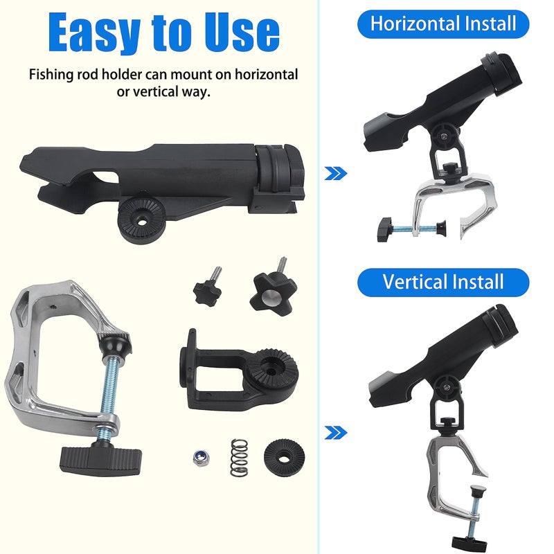 Shaddock Fishing Fishing Boat Rods Holder 360 Degree Rotation Adjustable Power Lock Fishing Rod Racks Folding Holder with Large Clamp Opening (2PCS 02# Max Opening 1.97") - Image 2